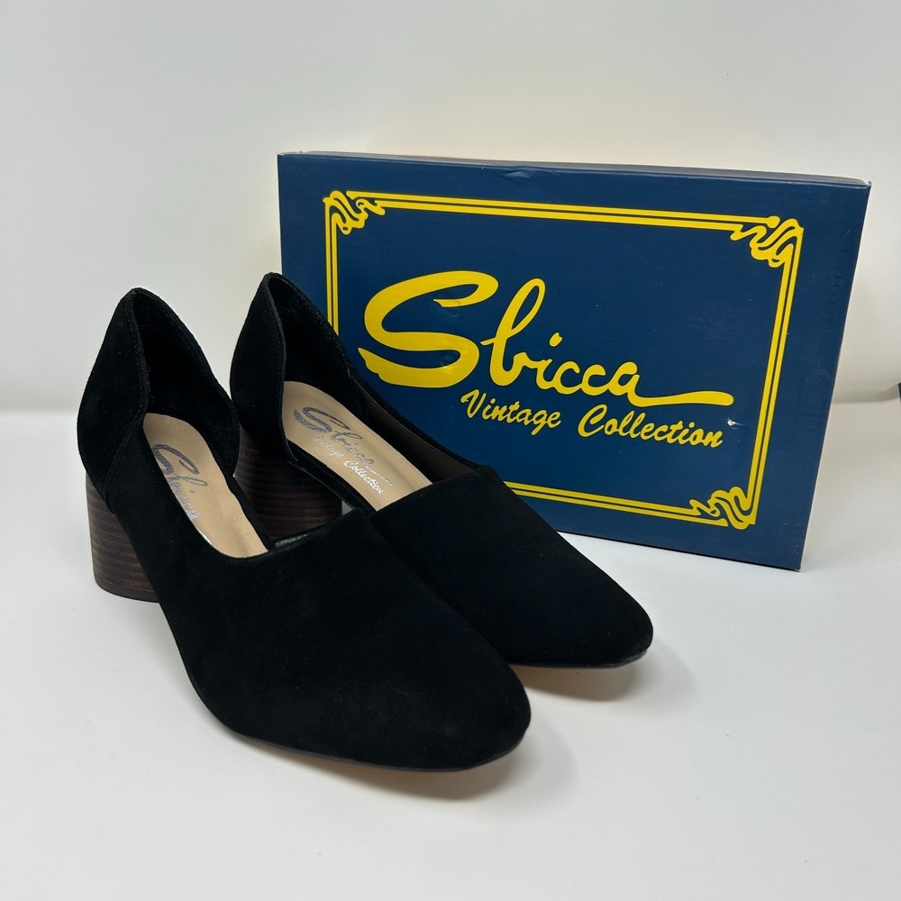 Sbicca Volin Womens US 8.5 D'Orsay Shoes Black Suede Leather Slip On Block Heel‎